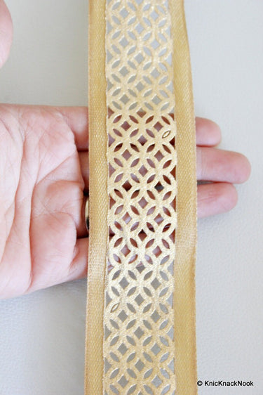 Gold Cut Work Fabric Trim, Approx. 40mm wide